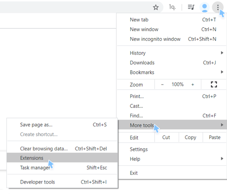 How to open extensions tab